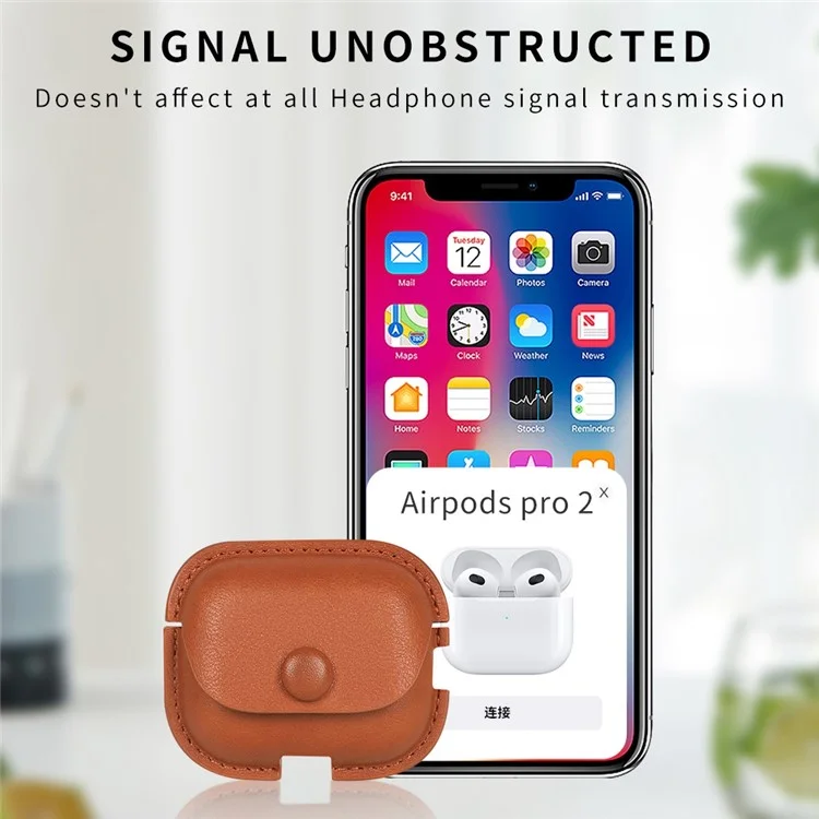 For AirPods Pro (Gen 2) (USB-C) / Pro 2 PU Leather Bluetooth-Compatible Earphone Case Protective Cover - Black