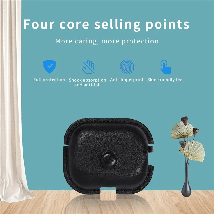 For AirPods Pro (Gen 2) (USB-C) / Pro 2 PU Leather Bluetooth-Compatible Earphone Case Protective Cover - Black