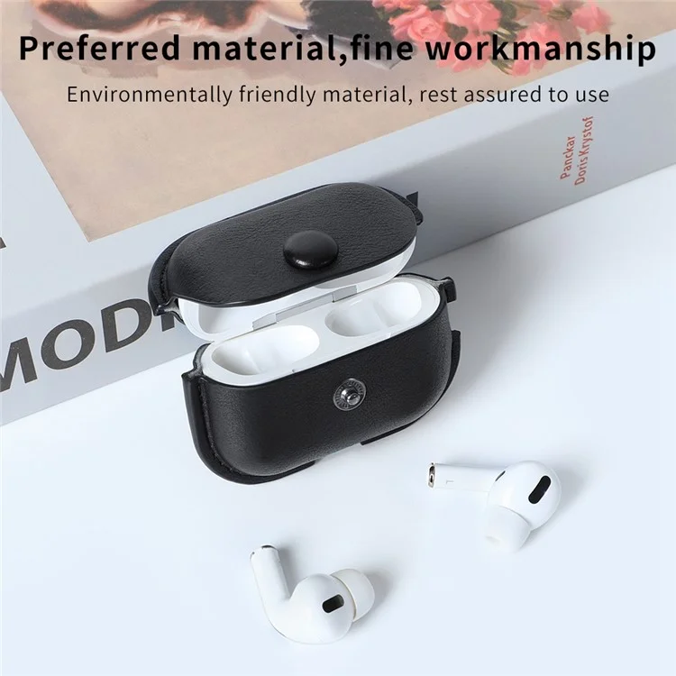 For AirPods Pro (Gen 2) (USB-C) / Pro 2 PU Leather Bluetooth-Compatible Earphone Case Protective Cover - Black