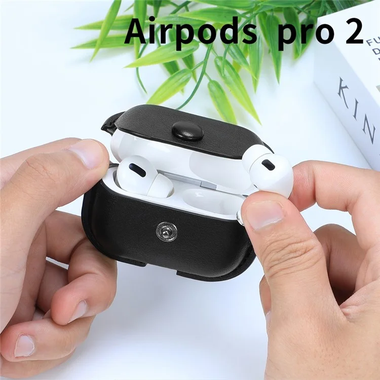 For AirPods Pro (Gen 2) (USB-C) / Pro 2 PU Leather Bluetooth-Compatible Earphone Case Protective Cover - Black