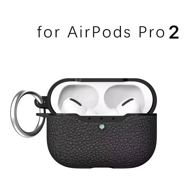 Per AirPods Pro 2 Litchi Texture Soft TPU Bluetooth Auricolare Custodia Protezione Ultra-sottile con Anello Fibbia - Verde