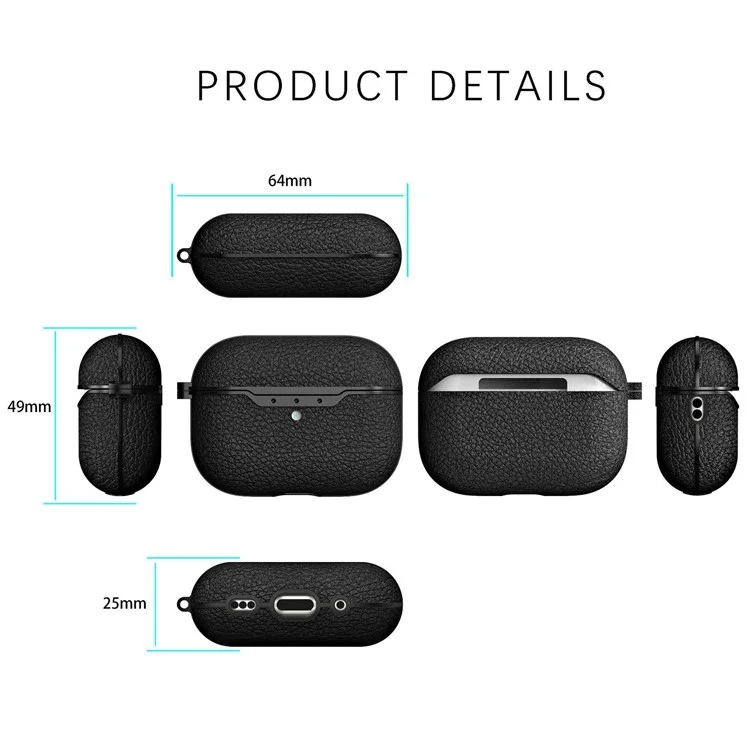 Per AirPods Pro 2 Litchi Texture Soft TPU Bluetooth Auricolare Custodia Protezione Ultra-sottile con Anello Fibbia - Verde