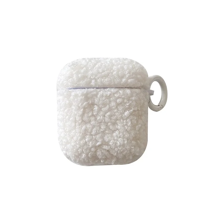 Pour Apple AirPods Avec Cas de Charge (2016) / (2019) / AirPods With Wireless Charging Case (2019) Couverture D'amortisseur Bluetooth Earbuds Protector Fluff + TPU Case Avec Boucle - Blanche