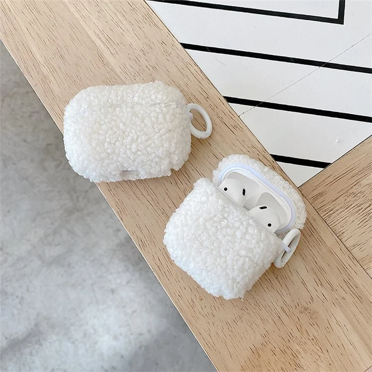 Pour Apple AirPods Avec Cas de Charge (2016) / (2019) / AirPods With Wireless Charging Case (2019) Couverture D'amortisseur Bluetooth Earbuds Protector Fluff + TPU Case Avec Boucle - Blanche