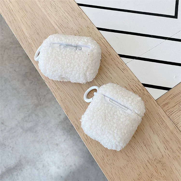 Pour Apple AirPods Avec Cas de Charge (2016) / (2019) / AirPods With Wireless Charging Case (2019) Couverture D'amortisseur Bluetooth Earbuds Protector Fluff + TPU Case Avec Boucle - Blanche