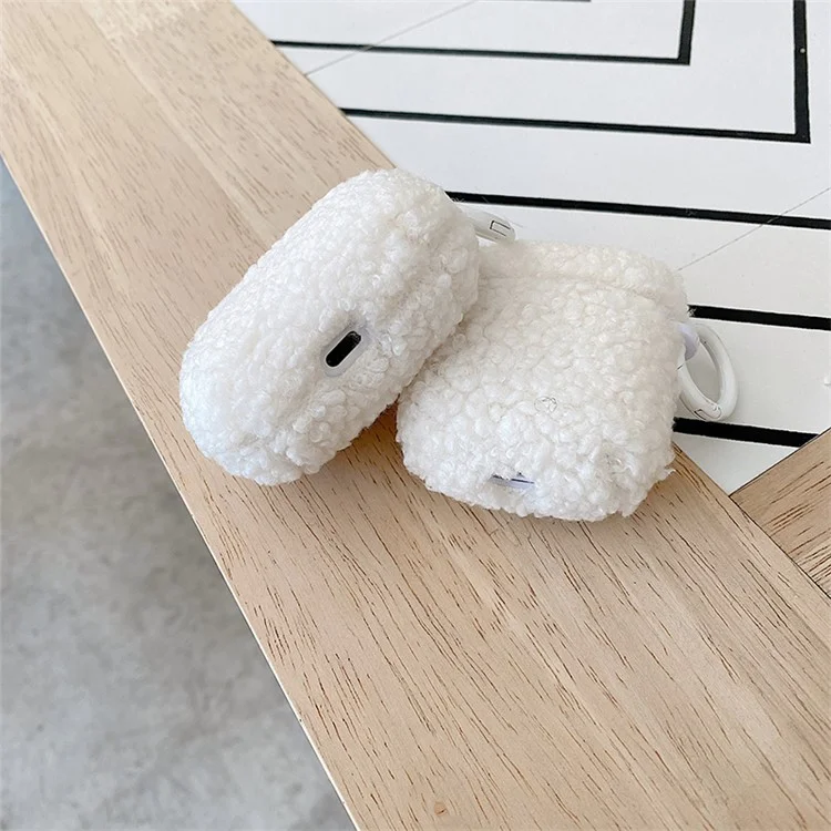Pour Apple AirPods Avec Cas de Charge (2016) / (2019) / AirPods With Wireless Charging Case (2019) Couverture D'amortisseur Bluetooth Earbuds Protector Fluff + TPU Case Avec Boucle - Blanche