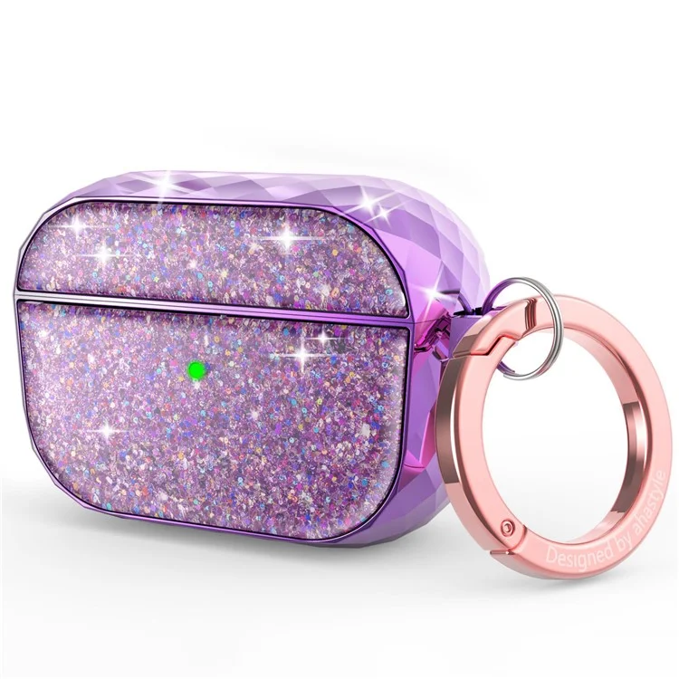 AHASTYLE PT119-PRO for Apple AirPods Pro 2 Twinkle Glitter Earbud Protective Case Separable ABS Anti-drop Earphone Cover with Carabiner - Purple