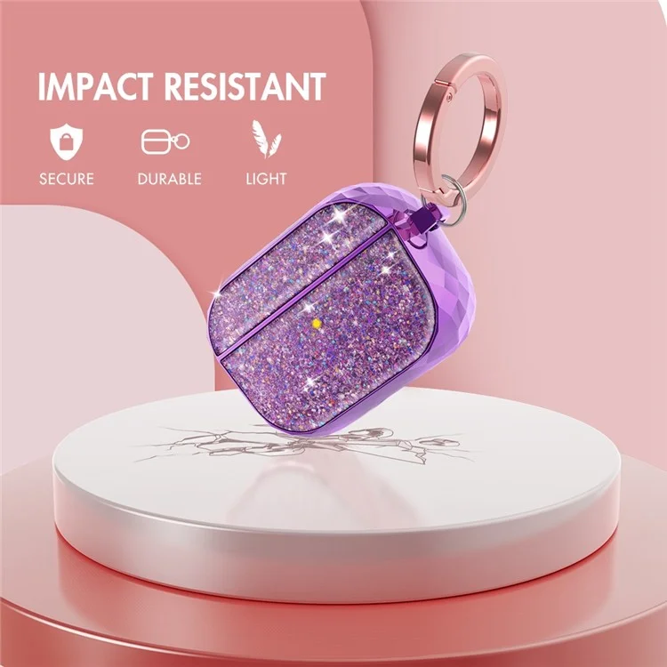 AHASTYLE PT119-PRO for Apple AirPods Pro 2 Twinkle Glitter Earbud Protective Case Separable ABS Anti-drop Earphone Cover with Carabiner - Purple