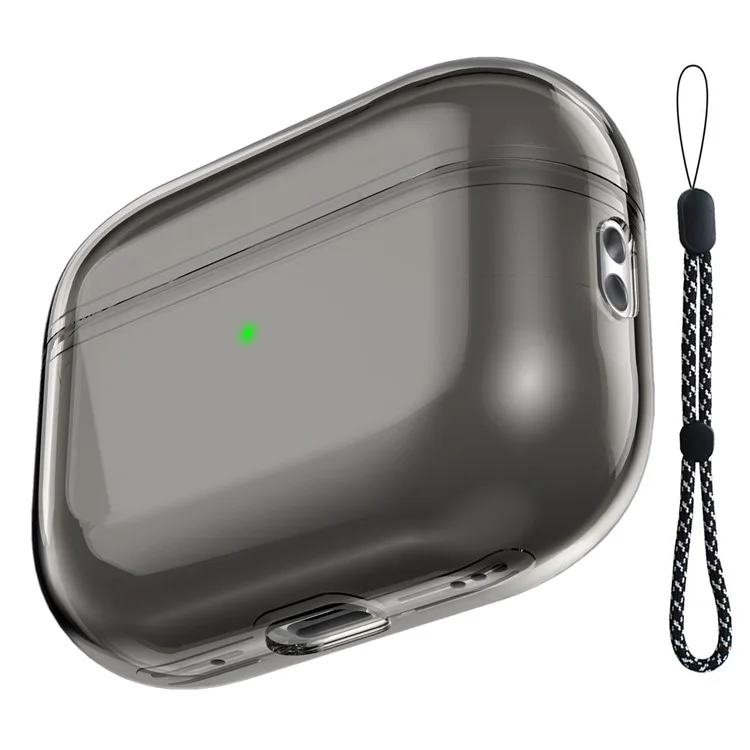 AHASTYLE WG94 для Apple AirPods Pro 2 Прозрачный TPU чехол для наушников Bluetooth Чехол для зарядки наушников Чехол с защитой от царапин со ремешком для переноски - Прозрачно-серый
