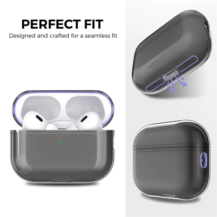 AHASTYLE WG94 для Apple AirPods Pro 2 Прозрачный TPU чехол для наушников Bluetooth Чехол для зарядки наушников Чехол с защитой от царапин со ремешком для переноски - Прозрачно-серый