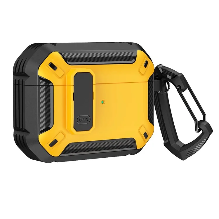 Pour Apple AirPods Pro 2 TPU + PC Étui de protection d'oreillette Boîtier de chargement Couvercle antichute avec mousqueton - Noir / Jaune