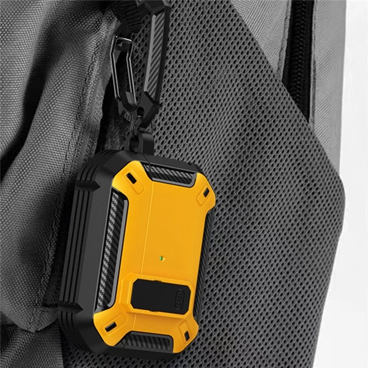 Pour Apple AirPods Pro 2 TPU + PC Étui de protection d'oreillette Boîtier de chargement Couvercle antichute avec mousqueton - Noir / Jaune