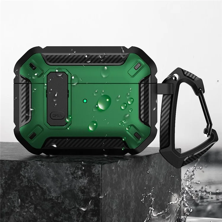 Pour Apple AirPods Pro 2 TPU + PC Étui de protection d'oreillette Boîtier de chargement Couvercle antichute avec mousqueton - Noir / Jaune