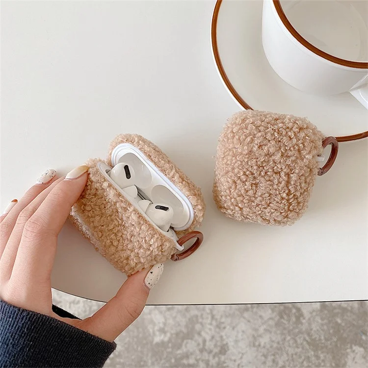 Für Apple Airpods Pro 2 Festkörperplüschhülle Bluetooth Earphone Earbud Anti-scratch-tpu-abdeckung Mit Schnalle - Braun