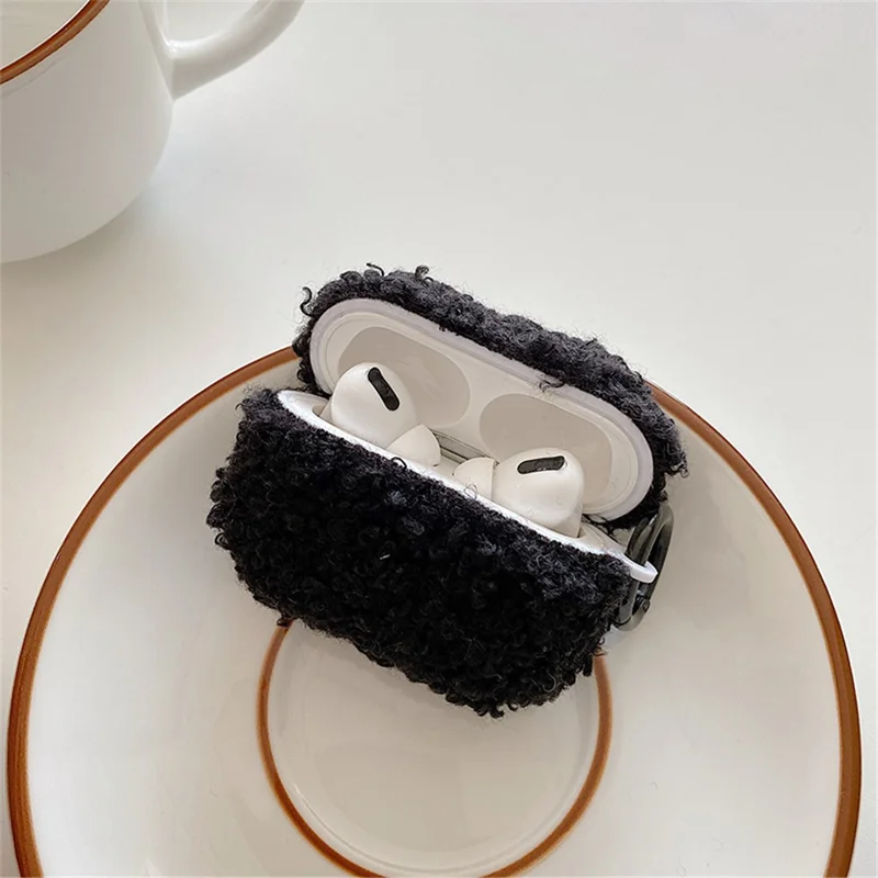 For Apple AirPods Pro 2 Solid Color Plush Earphone Case Bluetooth-compatible Earphone Earbud Anti-scratch TPU Cover with Buckle - Black