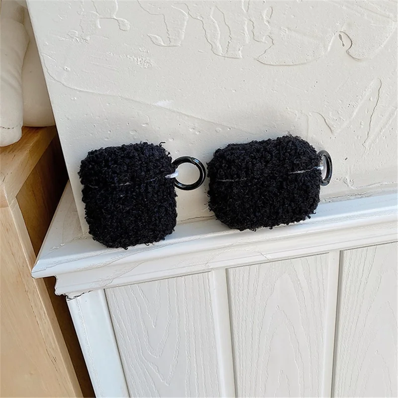 For Apple AirPods Pro 2 Solid Color Plush Earphone Case Bluetooth-compatible Earphone Earbud Anti-scratch TPU Cover with Buckle - Black