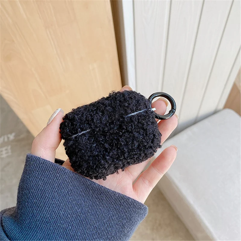 For Apple AirPods Pro 2 Solid Color Plush Earphone Case Bluetooth-compatible Earphone Earbud Anti-scratch TPU Cover with Buckle - Black