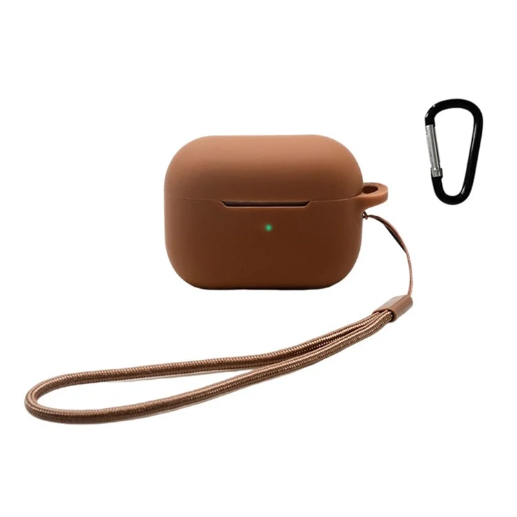 Pour Apple AirPods Pro 2 Écouteurs Étui en silicone Boîtier de charge Bluetooth Couvercle anti-chute avec sangle à main et mousqueton - Marron