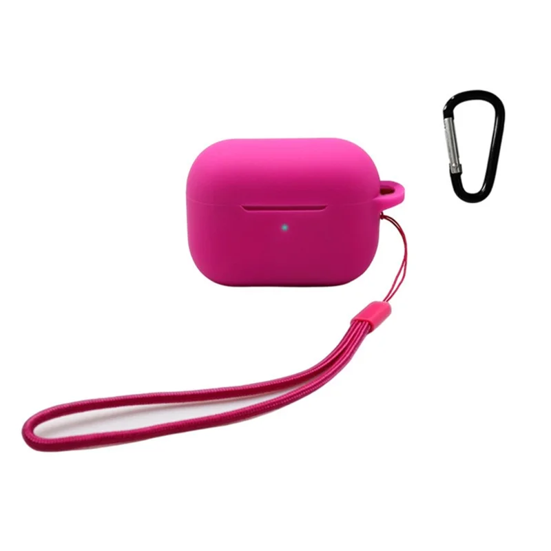 For Apple AirPods Pro 2 Earphone Silicone Case Bluetooth-compatible Earbud Charging Box Anti-drop Cover with Hand Strap and Carabiner - Rose
