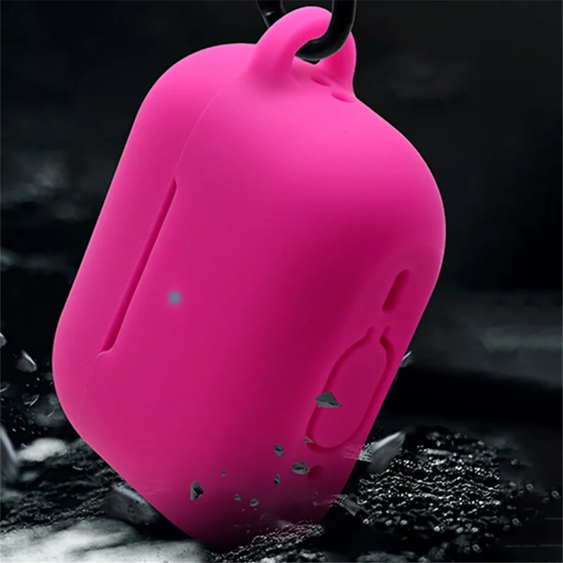 For Apple AirPods Pro 2 Earphone Silicone Case Bluetooth-compatible Earbud Charging Box Anti-drop Cover with Hand Strap and Carabiner - Rose