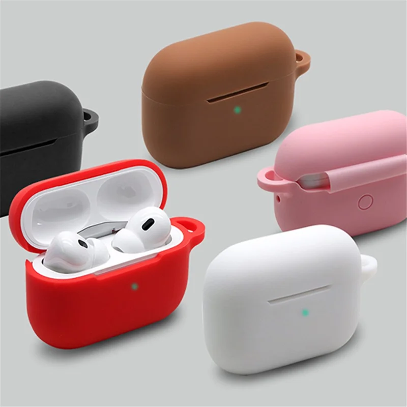 For Apple AirPods Pro 2 Earphone Silicone Case Bluetooth-compatible Earbud Charging Box Anti-drop Cover with Hand Strap and Carabiner - Rose