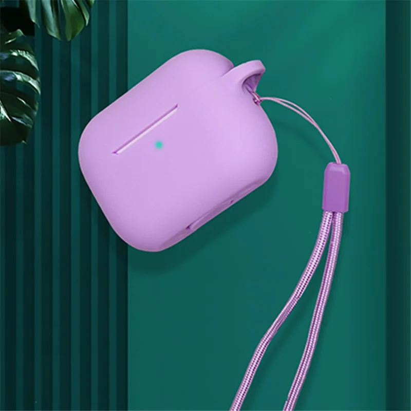 For Apple AirPods Pro 2 Earphone Silicone Case Bluetooth-compatible Earbud Charging Box Anti-drop Cover with Hand Strap and Carabiner - Rose