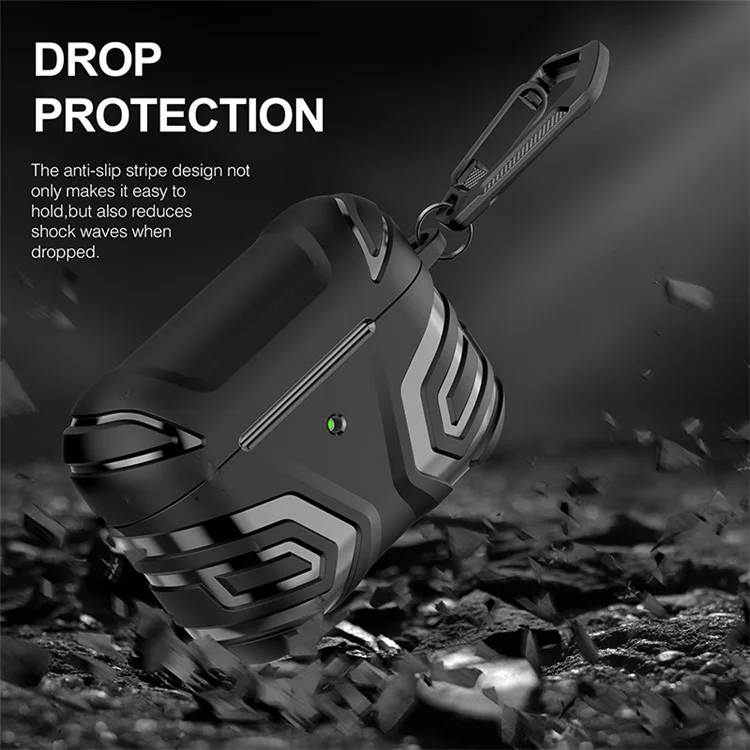 Para AirPods Pro 2 Funda Protectora Estilizada de TPU Auricular Bluetooth Antigotas con Hebilla Colgante - Negro