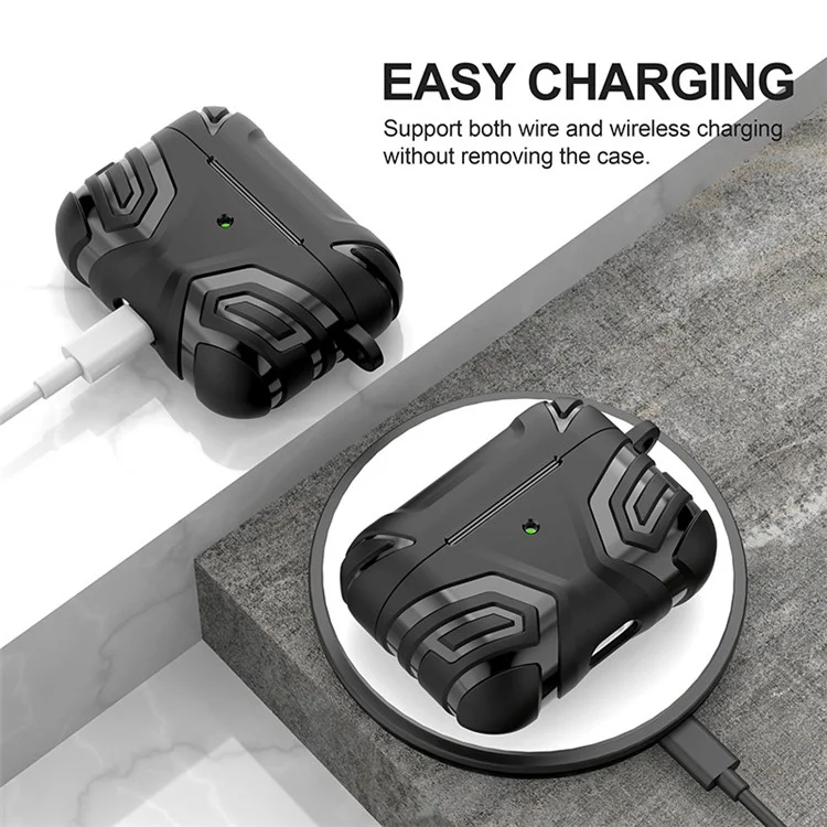 Para AirPods Pro 2 Funda Protectora Estilizada de TPU Auricular Bluetooth Antigotas con Hebilla Colgante - Negro