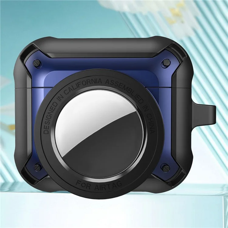 For AirPods Pro (Gen 2) (USB-C) / Pro 2 for AirTag Combo Set 2-in-1 Protective Skin Case 3D Camera Design PC+TPU GPS Tracker Cover Holder - Blue