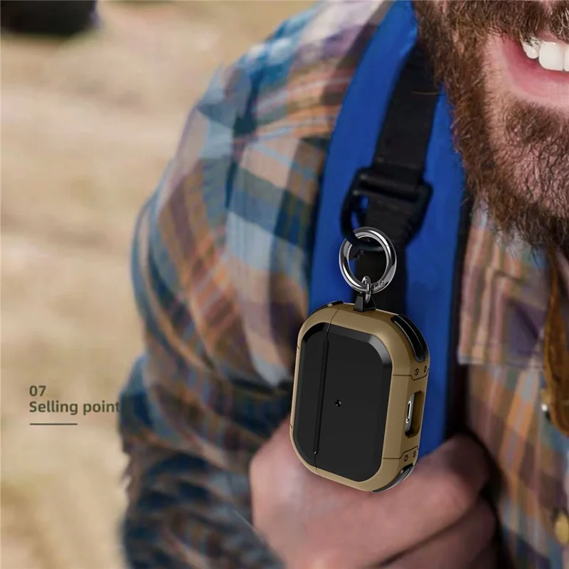 For AirPods Pro (Gen 2) (USB-C) / Pro 2 Bluetooth-compatible Earphone Protective Case TPU+PC Anti-drop Cover with Ring Buckle - Black