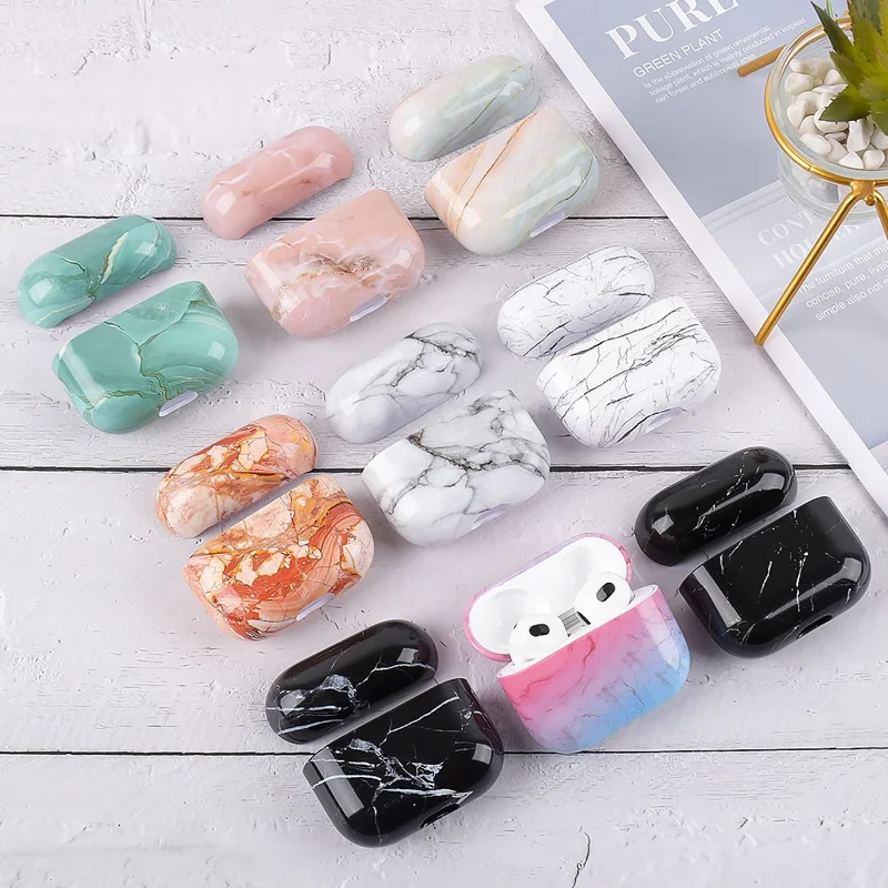 For Apple AirPods Pro (Gen 2) (USB-C) / Pro 2 Anti-drop Hard PC Earbud Case Marble Pattern Bluetooth-compatible Earphone Protective Cover - S01