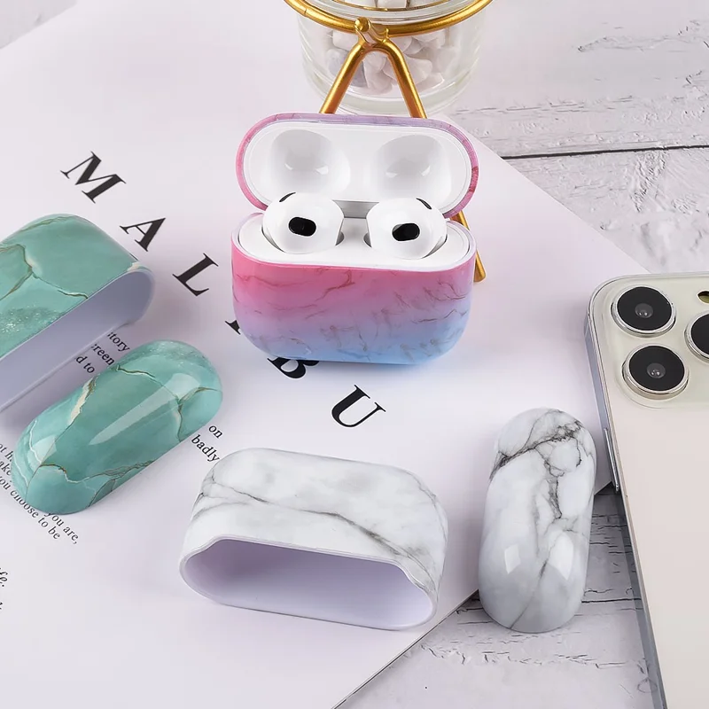 For Apple AirPods Pro (Gen 2) (USB-C) / Pro 2 Anti-drop Hard PC Earbud Case Marble Pattern Bluetooth-compatible Earphone Protective Cover - S03