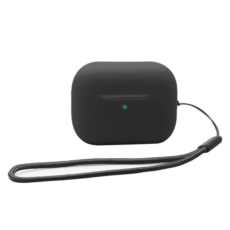 2,0 mm Festfarb Silikonhülle Für Apple Airpods Pro 2, Bluetooth-ohrhörer-anti-drop-abdeckung Mit Hängenden Riemen - Schwarz