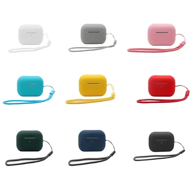 2,0 mm Festfarb Silikonhülle Für Apple Airpods Pro 2, Bluetooth-ohrhörer-anti-drop-abdeckung Mit Hängenden Riemen - Schwarz