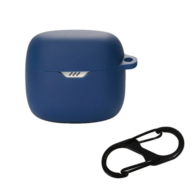 Drop Protection Case for JBL TUNE FLEX Earphone Charging Box, Silicone Soft Cover with Carrying Buckle - Dark Blue
