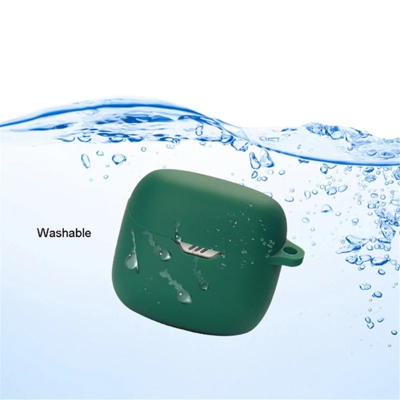 Drop Protection Case for JBL TUNE FLEX Earphone Charging Box, Silicone Soft Cover with Carrying Buckle - Dark Green