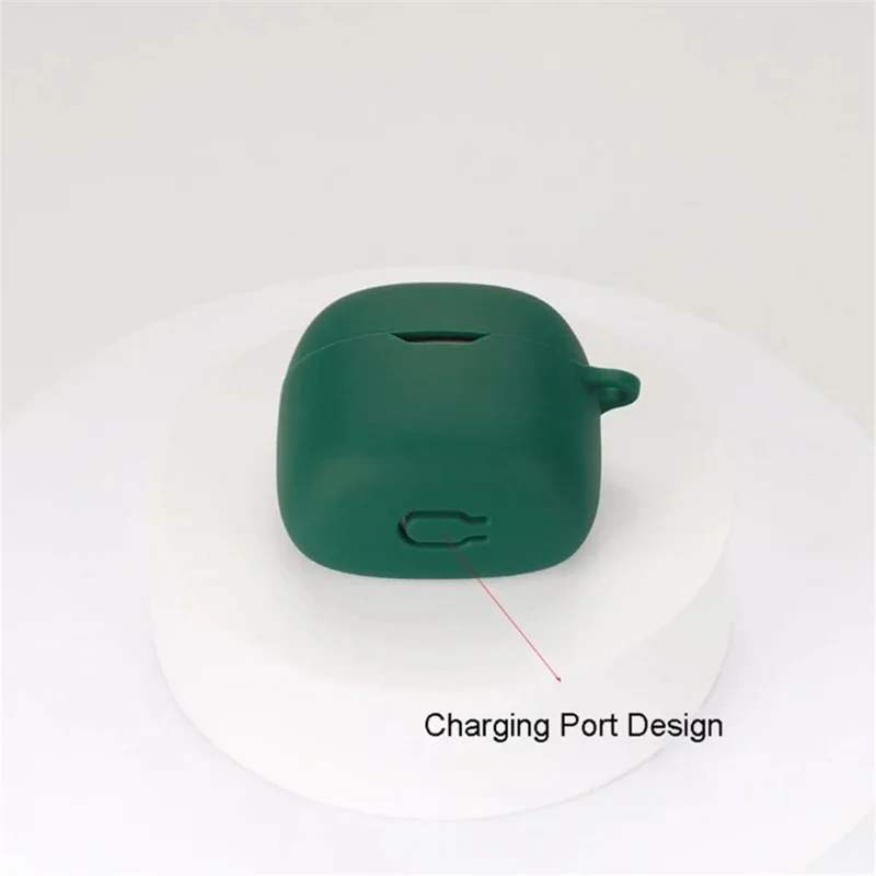 Drop Protection Case for JBL TUNE FLEX Earphone Charging Box, Silicone Soft Cover with Carrying Buckle - Dark Green
