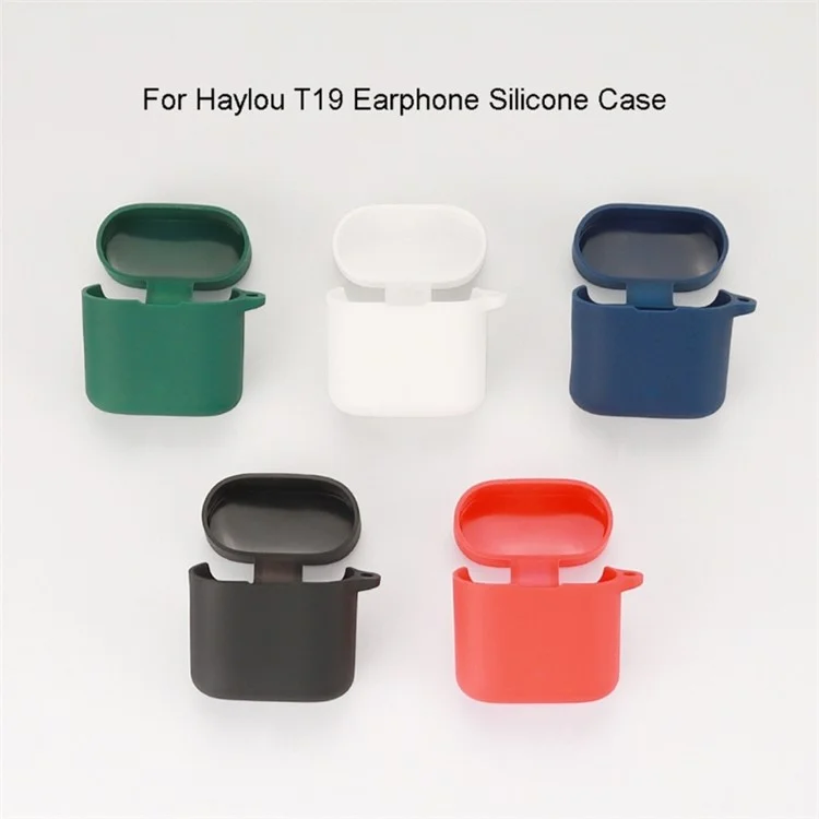 Pour Haylou T19 Silicone Protective Cover Bluetooth Earphone Anti-drop Case with Anti-lost Buckle - Blanc