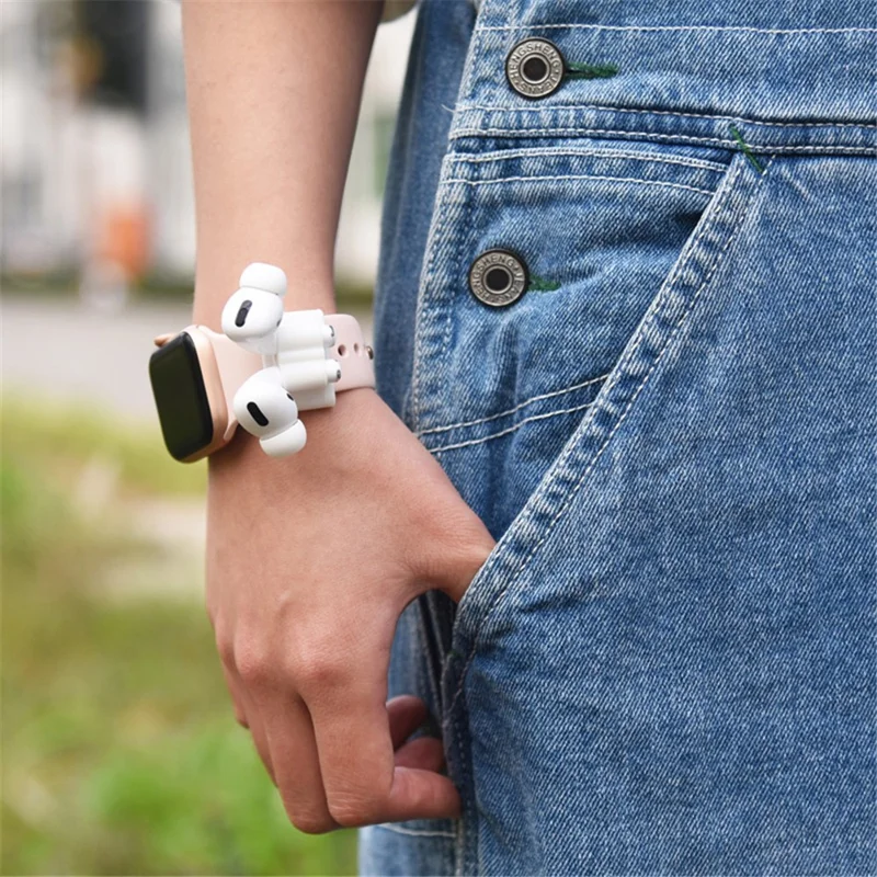 For Apple AirPods Pro 2 Silicone Case Bluetooth-compatible Earphone Anti-drop Cover + Hand Strap + Watch Band Earbud Holder + Storage Box - Dark Purple