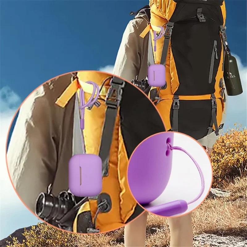 For Apple AirPods Pro 2 Silicone Case Bluetooth-compatible Earphone Anti-drop Cover + Hand Strap + Watch Band Earbud Holder + Storage Box - Dark Purple