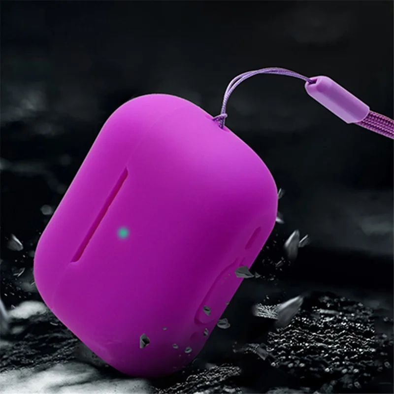 For Apple AirPods Pro 2 Silicone Case Bluetooth-compatible Earphone Anti-drop Cover + Hand Strap + Watch Band Earbud Holder + Storage Box - Dark Purple