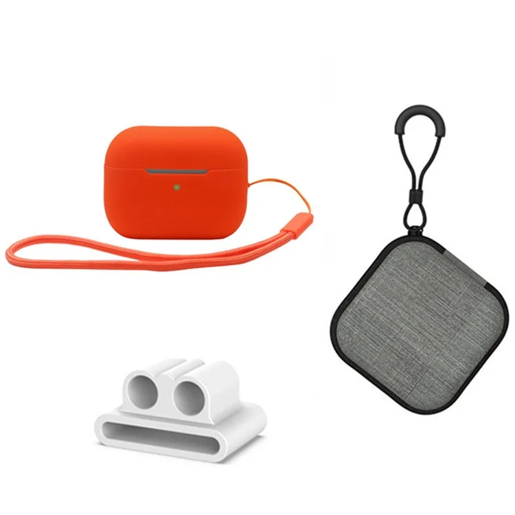 Pour Apple AirPods Pro 2 Étui en silicone Bluetooth Écouteur Housse anti-chute + Dragonne + Bracelet de montre Support d'écouteur + Boîte de rangement - Orange