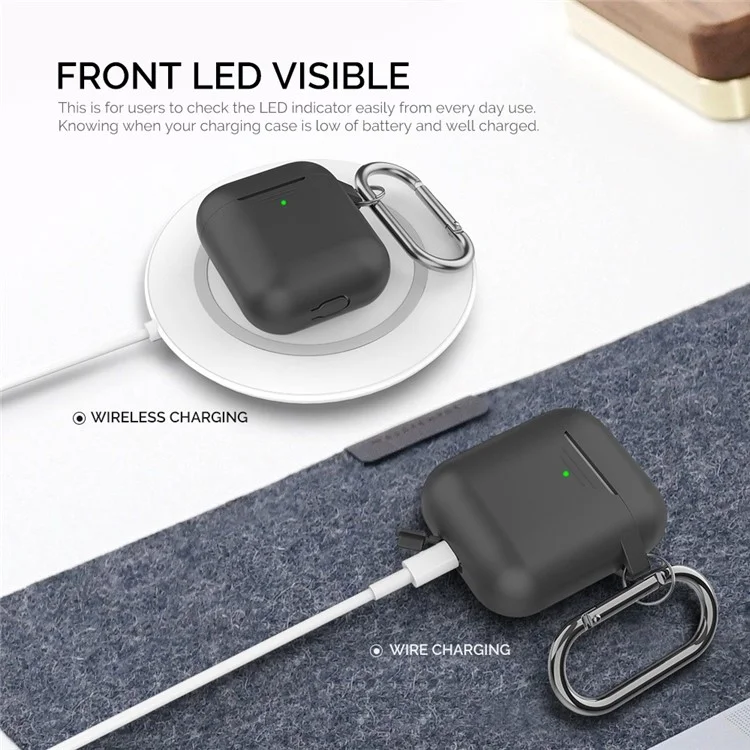 Ahastyle PT06-3 Pour Apple AirPods With Charging Case (2016) / (2019) / AirPods Avec Case de Charge Sans Fil (2019) Écouteur D'écouteur Silicone Couverture D'écoute à Étoile Avec Carabiner - le Noir