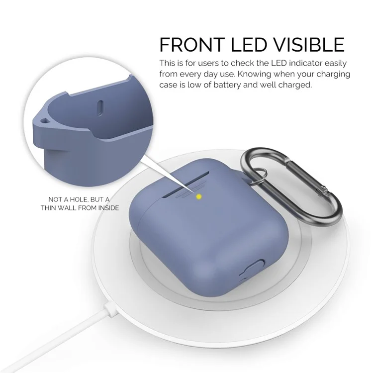 Ahastyle PT06-F Pour Apple AirPods With Charging Case (2016) / (2019) / AirPods With Wireless Charging Case (2019) Silicone Case Two-onal Design Anti-drop Earphone Cover Avec Carabiner - Bleu Violet