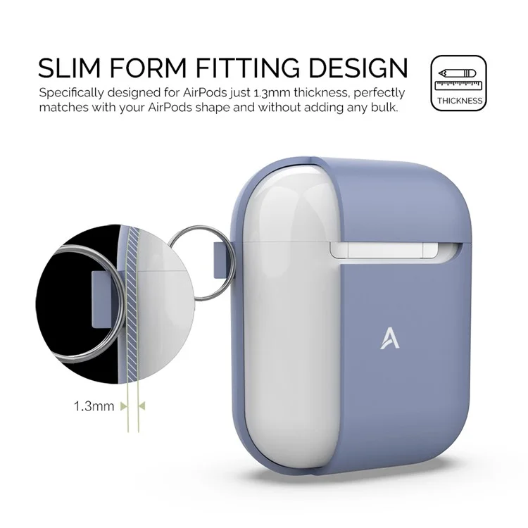 Ahastyle PT06-F Pour Apple AirPods With Charging Case (2016) / (2019) / AirPods With Wireless Charging Case (2019) Silicone Case Two-onal Design Anti-drop Earphone Cover Avec Carabiner - Bleu Violet