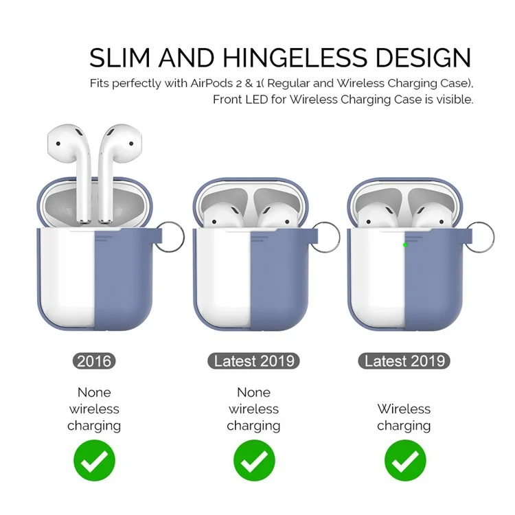 Ahastyle PT06-F Pour Apple AirPods With Charging Case (2016) / (2019) / AirPods With Wireless Charging Case (2019) Silicone Case Two-onal Design Anti-drop Earphone Cover Avec Carabiner - Bleu Violet
