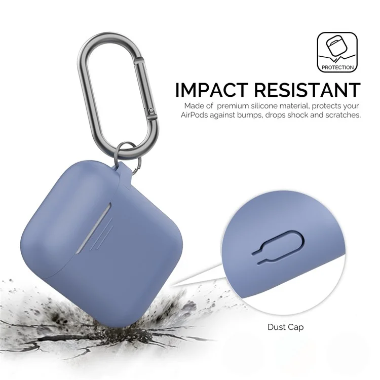 Ahastyle PT06-F Pour Apple AirPods With Charging Case (2016) / (2019) / AirPods With Wireless Charging Case (2019) Silicone Case Two-onal Design Anti-drop Earphone Cover Avec Carabiner - Bleu Violet