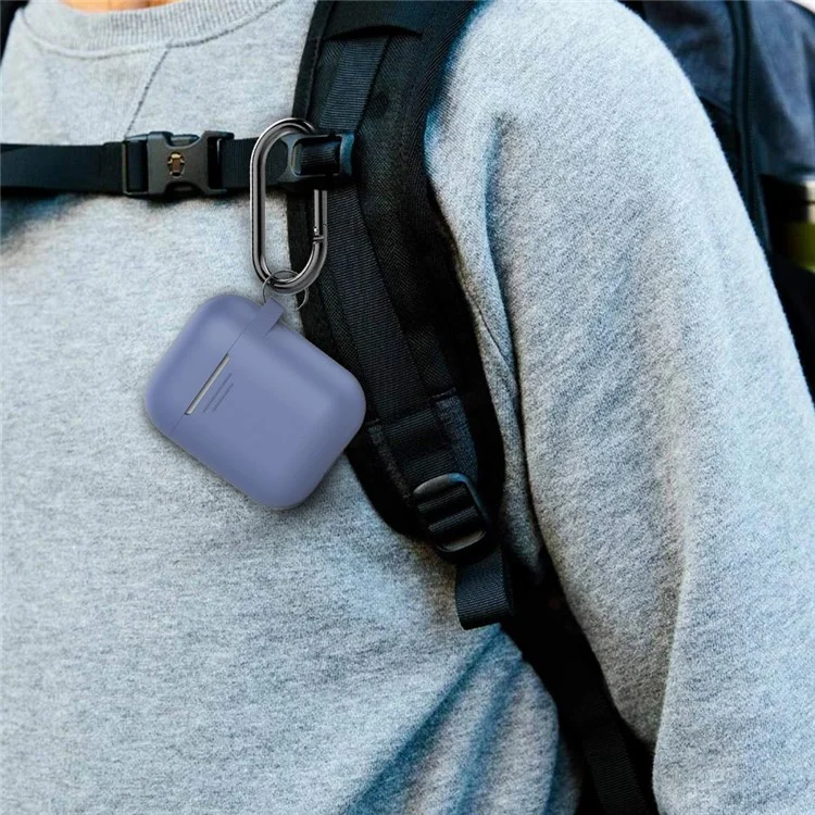 Ahastyle PT06-F Pour Apple AirPods With Charging Case (2016) / (2019) / AirPods With Wireless Charging Case (2019) Silicone Case Two-onal Design Anti-drop Earphone Cover Avec Carabiner - Bleu Violet