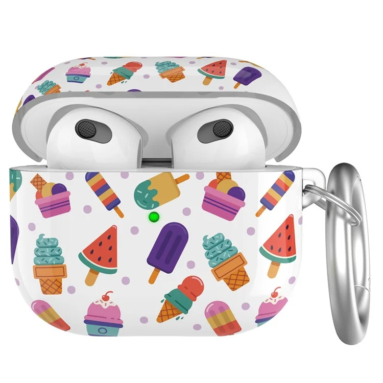 AHASTYLE PT142-3 per Apple AirPods 3 Custodia antideriva per auricolari Stampa del modello Custodia di ricarica per auricolari Progettazione in due pezzi Copertura in TPU con moschettone - Dessert