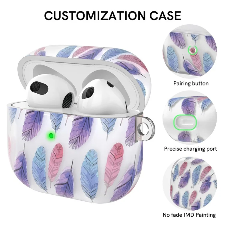 AHASTYLE PT142-3 per Apple AirPods 3 Custodia antideriva per auricolari Stampa del modello Custodia di ricarica per auricolari Progettazione in due pezzi Copertura in TPU con moschettone - Dessert